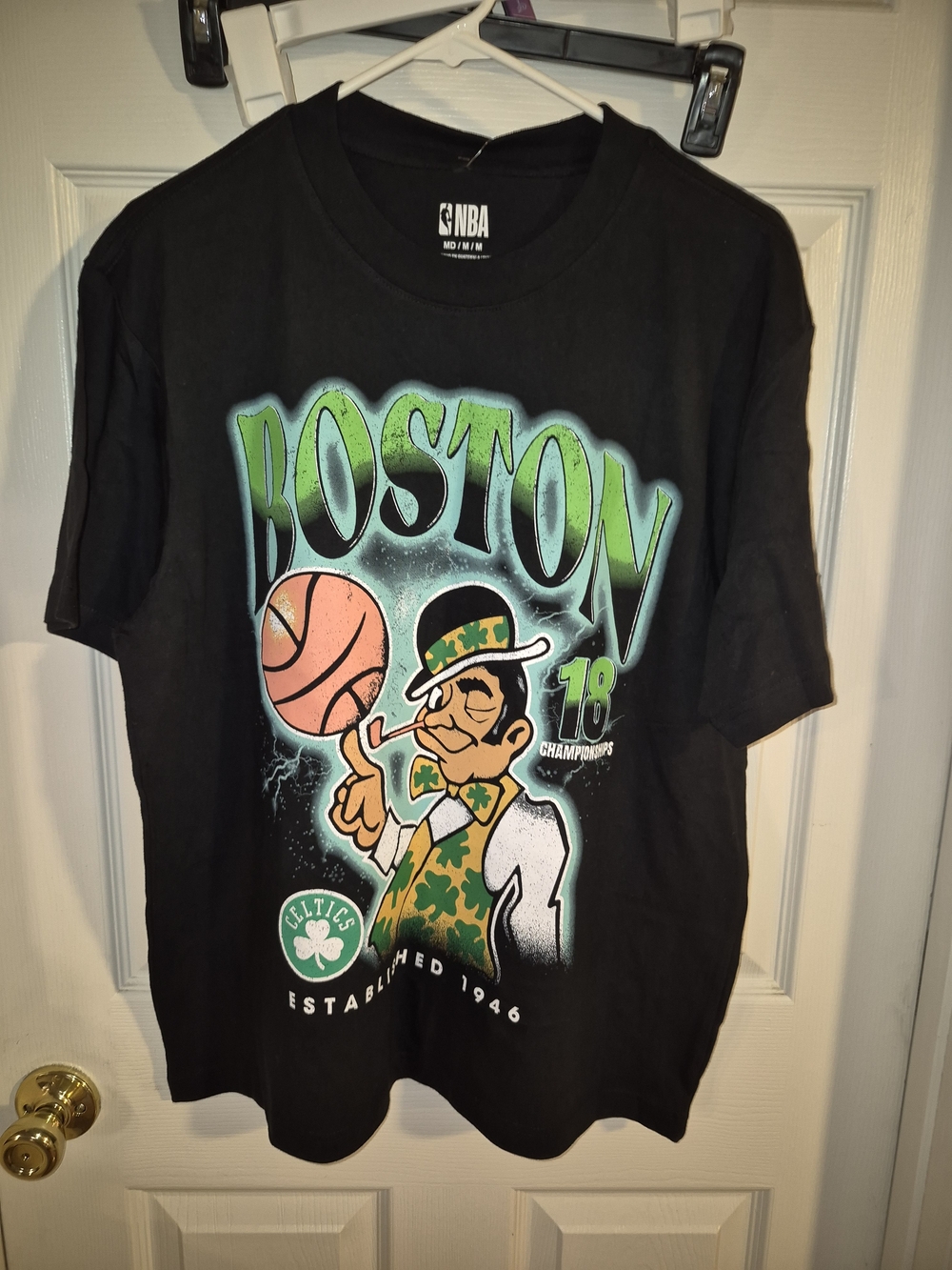 NBA Boston Celtics Black T-Shirt with Green and Pink Graphic